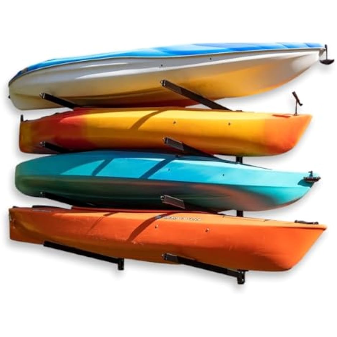 Outdoor 4 Kayak Storage Rack Wall Mount, Holds 400 Lbs, All Weather HeavyDuty Metal Organizer, Adjustable Levels