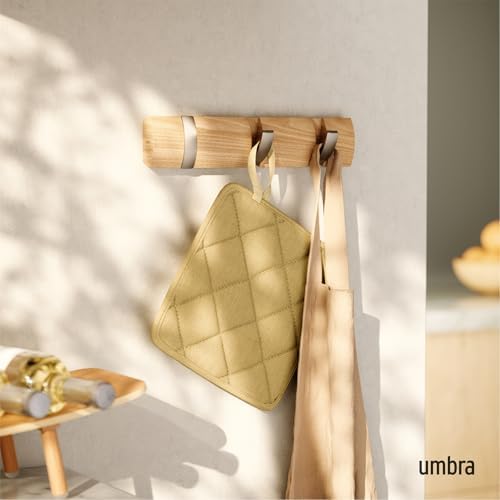 Umbra Flip 3-Hook Wall Mounted Coat Rack, Modern, Sleek, Space-Saving Coat Hanger with 3 Retractable Hooks to Hang Coats, Scarfs, Purses and More, Natural