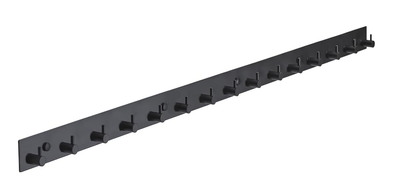 Brute Strength – Stainless Steel wall Coat Rack – Black – 16 Hooks · 109 cm