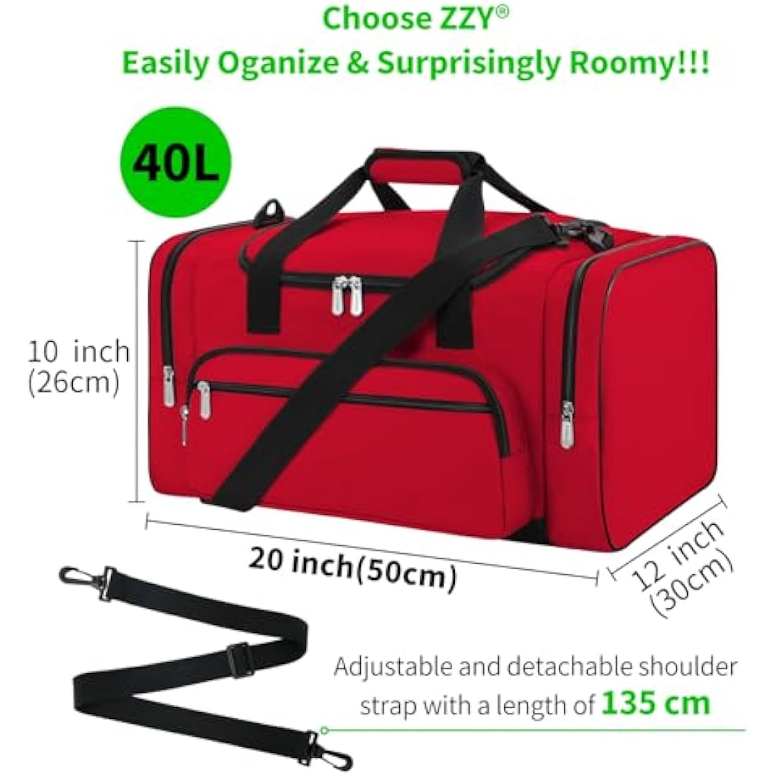 Sport Holdall Duffle Bag Gym Duffle Bag with Shoulder Strap Overnight Weekender Bag for Men and Women (Red, 40L)