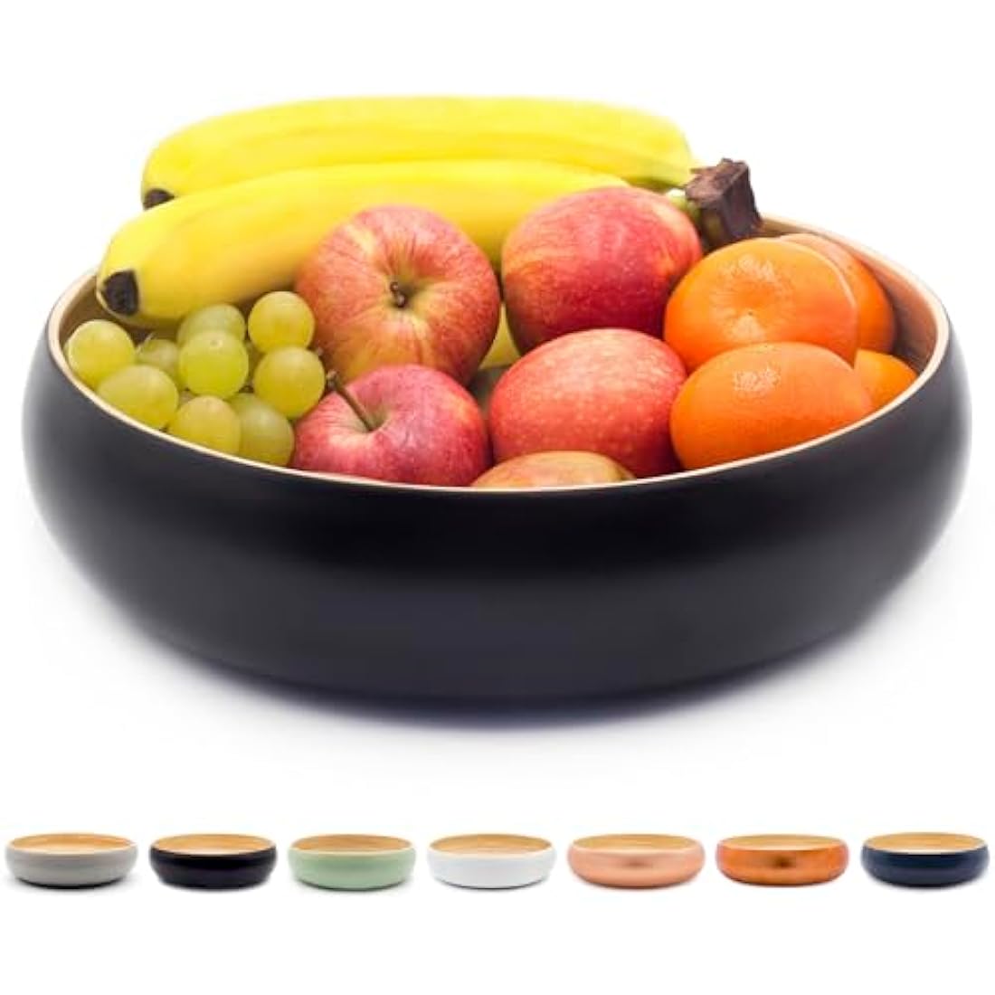 Dehaus® Large Stylish Bamboo Fruit Bowl - 30cm, Black - Wooden Salad Serving Bowl - Fruit Basket for Kitchen or Bread Basket - Table Centrepiece Decoration - Home & Kitchen Tableware Accessories