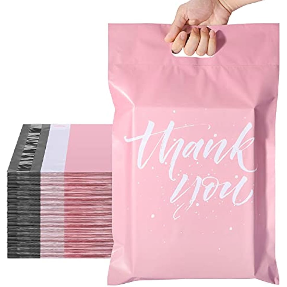 Switory 100Pcs Parcel Bags for Posting Clothes 262x330mm Postal Bags Shipping Bags with Handle Mailing Bags for Clothing Posting Bags with Self Adhesive 10x13 Package Bags Pink - Thank You Design