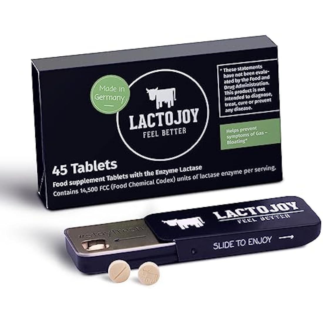 LactoJoy Lactase Tablets | Helps with Lactose Intolerance | Contains 45 Pcs. of Extra-Strength Dose (14,500 FCC) Lactase Enzyme Tablets | 100% Vegan | Supports The Lactose Digestion