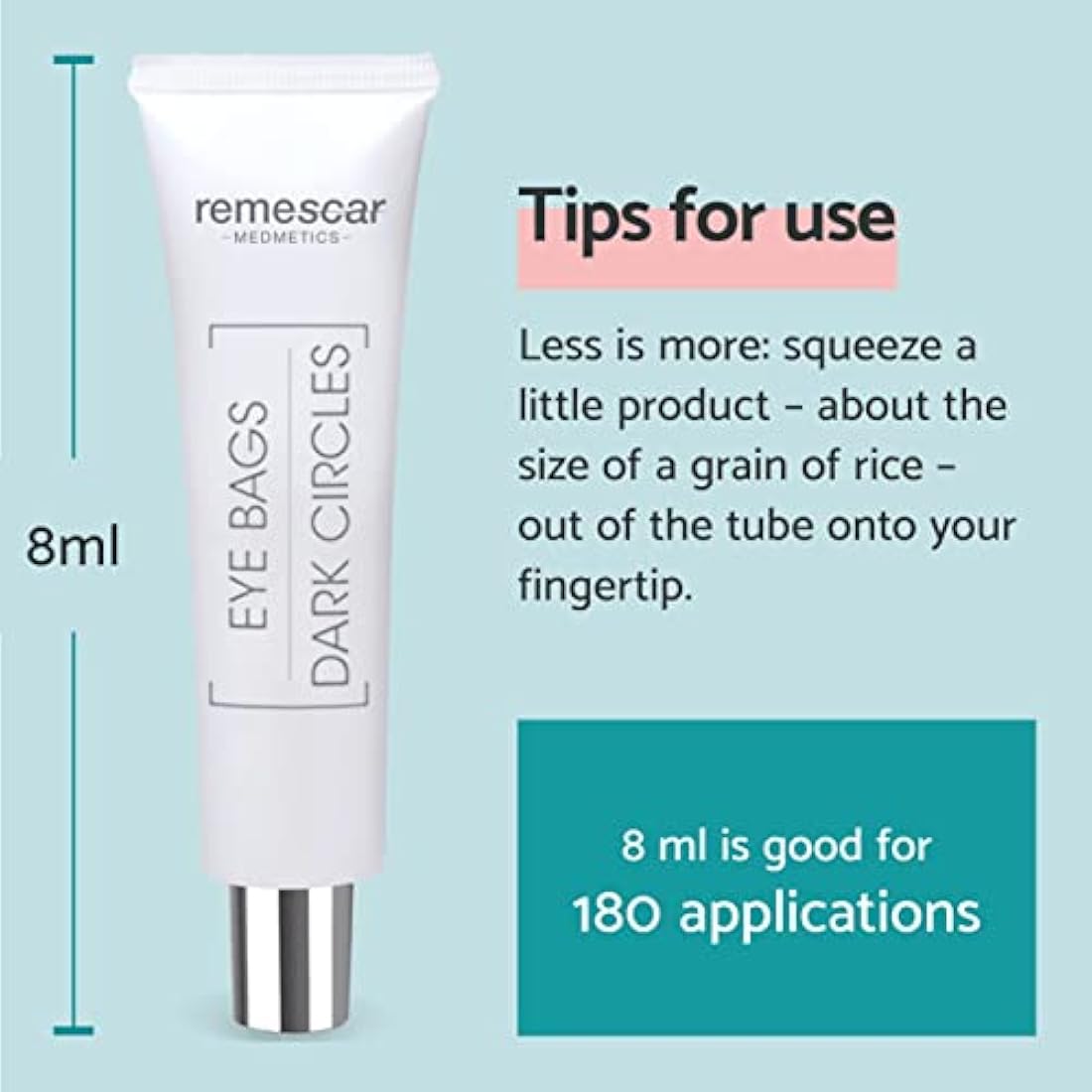 Remescar Eye Bags & Dark Circles Cream 8ml – Instant Eye Cream for Dark Circles & Puffiness – Reduces Bags Under Eyes in 2 Minutes – 180 Applications