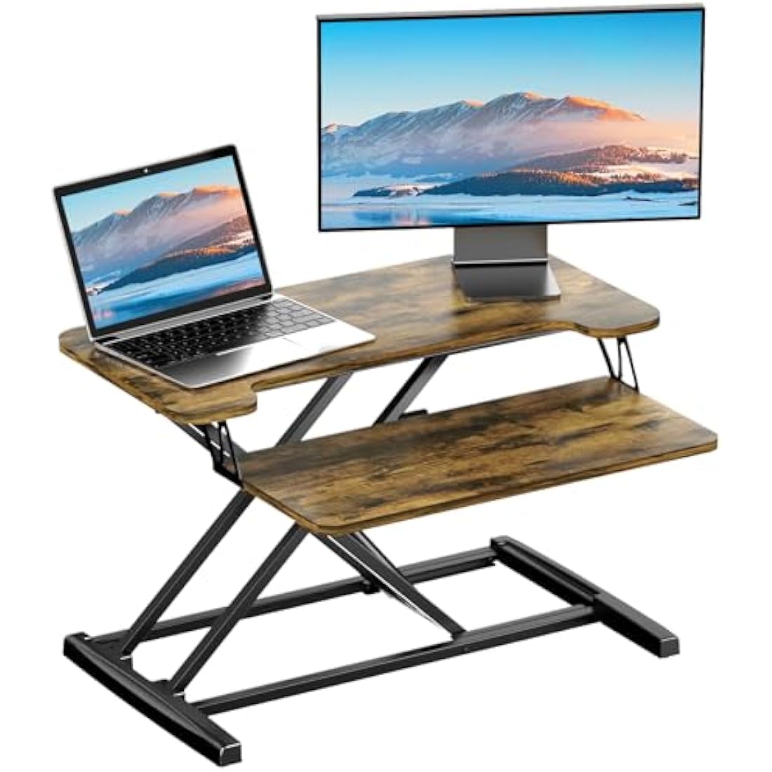 PUTORSEN Standing Desk Converter with Height Adjustable 32 inch Stand Up Desk, Ergonomic Sit Stand Dual Monitor and Laptop Riser Tabletop Workstation Rustic