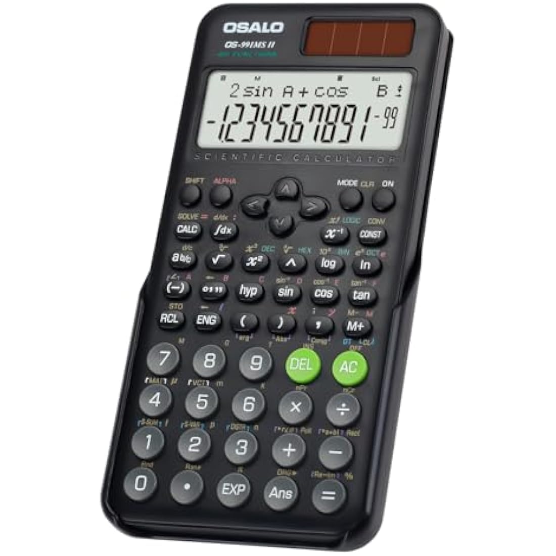 OSALO Scientific Calculator 401 Function 2-line Display 10+2 Digits Solar and Battery Calculator with Slide-on Cover for Secondary School Black (OS 991MS 2nd Edition)