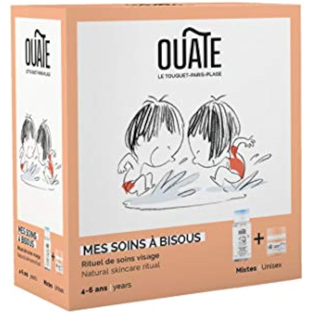 OUATE - Mes Soins à Bisous - Coffret Découverte Soin Visage pour Enfant (Mixte) - 4-6 Ans - 1 Soin Hydratant 30 ml + 1 Nettoyant Visage 150 ml - Formules Vegan - Made in France *#