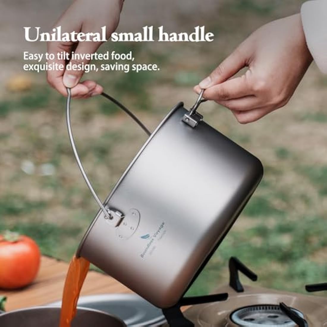 iBasingo 2.9L Titanium Campfire Cooking Pot Camping Cookware Tripod Cooking Pot with Lid Outdoor Lightweight Large Capacity Hiking Picnic Travel Bush Portable Hanging Saucepan Ti2045C