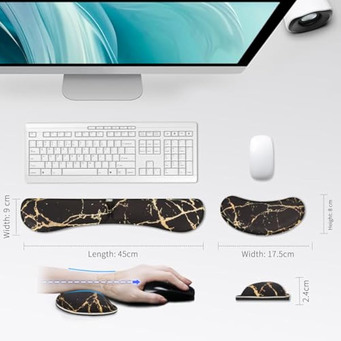 ZIBLY Wrist Rest Keyboard and Mouse Set - Non Slip Ergonomic Wrist Cushion Support Pad - Easy Typing,Pain Relief – Premium Silky Gel Memory Foam for Work from Home Gaming Computer Laptop