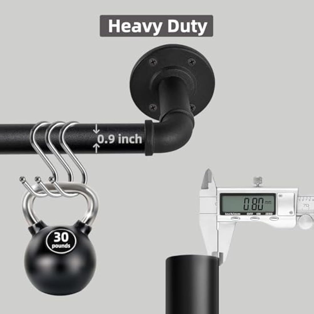 Black Curtain Poles for Eyelet Curtains, Industrial Curtain Pole Metal Extendable, Industrial Curtain Rod for Windows 67cm-122cm, Room Dividers Curtain Rail.