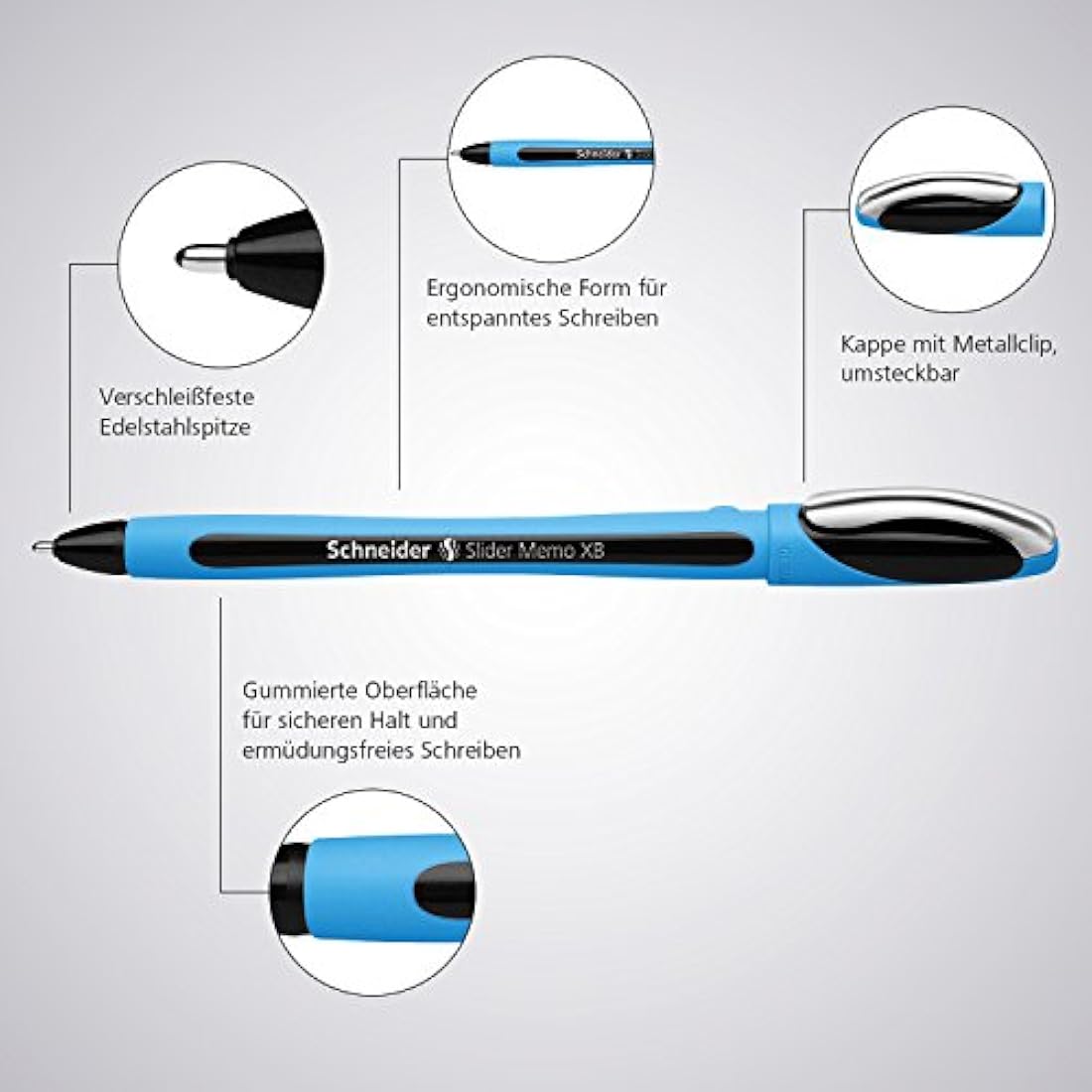 Schneider Slider Memo 150206 Ballpoint Pen XB Nib, Blue Barrel / Orange Ink (Pack of 10)