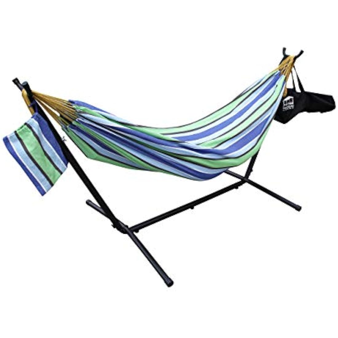 Ross James Garden Furniture, 100% Double Cotton Hammock with heavy Duty Metal Stand with over 200kg Weight Capacity (2020 Model) (Celeste and Yellow Stripe)