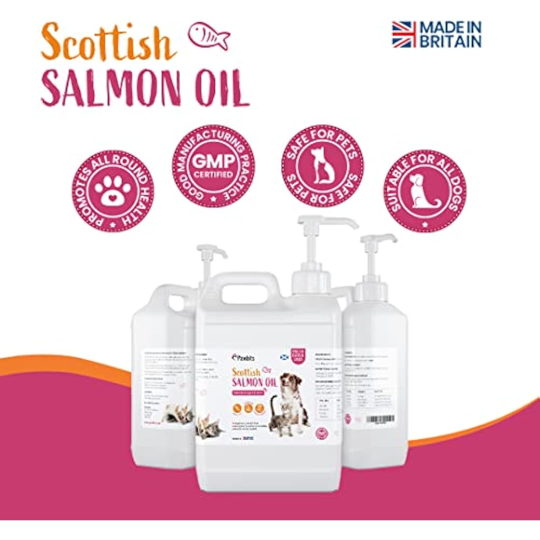Pawbits 5 Litre Scottish Salmon Oil For Cats,Dogs & Pets - Natural Omega 3+6+9, Healthy Coat & Immune System UK Made Suitable For Horses and Ferrets.