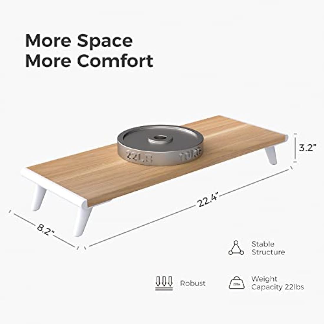 loukin Monitor Stand Riser for Desk, 22.4" x 8.3" Larger Computer Stand for Laptop, PC, Printer, Sturdy Desktop Computer Shelf with Non-Skid Rubber, Home Office, Natural