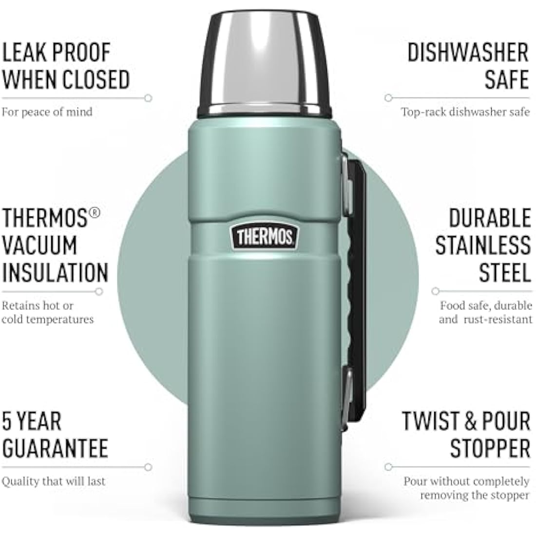 Thermos - Stainless King Duck Egg Travel Flask (1.2L), Premium Leak Proof Insulated Tea & Coffee Flask for Hot & Cold Drinks, Built-in Cup, Twist-Pour Stopper, BPA-Free, Durable Steel, Dishwasher Safe