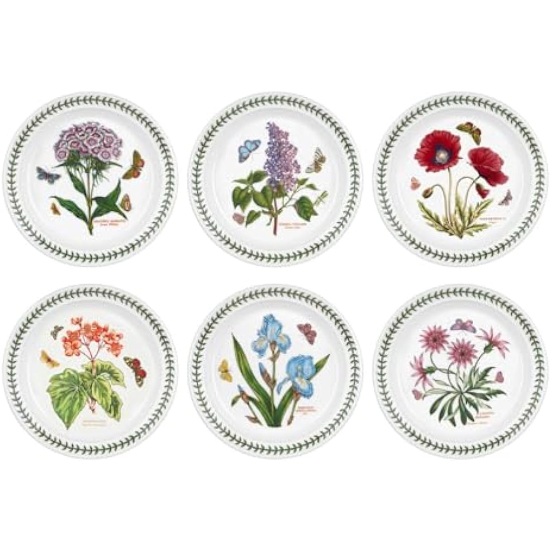 Portmeirion Botanic Garden Plate, Set of 6 - various motifs, Dia.20cm , White