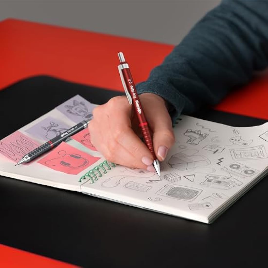 rOtring Tikky Retro Mechanical Pencils | 2B 0.5 mm | Grey Barrels | with Comfort Rippled Grip | 12 Count