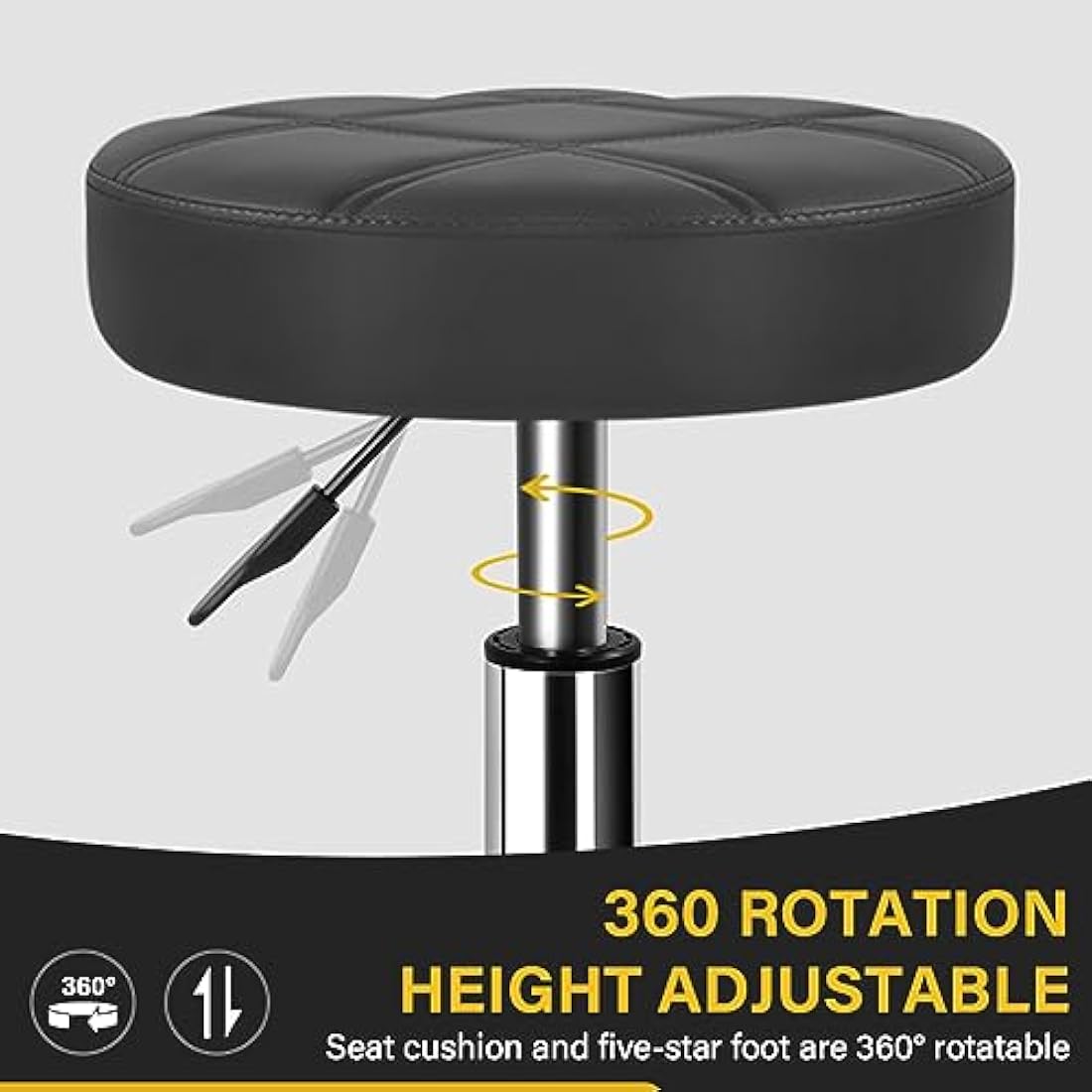 WKWKER PU Leather Round Rolling Stool Swivel Height Adjustment Home Office Drafting Lab Kitchen Massage with wheels Office Chair (black)