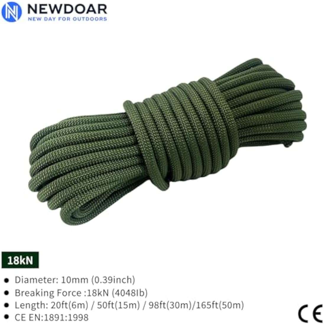 NewDoar Outdoor Rope 14KN/18KN 8mm/10mm High Strength Accessory Cord Rope Double Braid Multifunctional Cord for Camping, Hiking, Fishing, Hauling Loads, Hammocks,Tents
