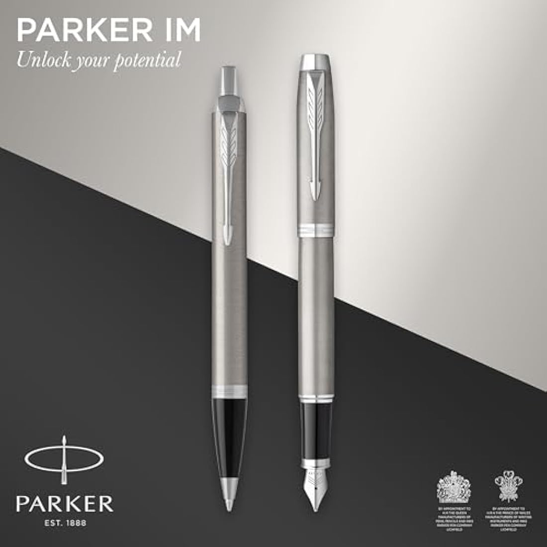 Parker IM Duo Pen Gift Set | Fountain Pen, Ballpoint Pen & Pen Pouch | Stainless Steel Finish with Chrome Trims | Medium Tip | Blue Ink Refills | Perfect Graduation Gifts
