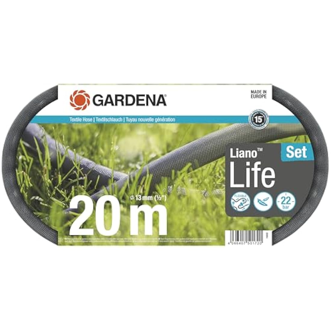 Gardena Liano Life Textile Hose 1/2 inch, 20m: Highly flexible textile garden hose, with PVC inner tube, no kinking, lightweight, weather-resistant (18450-20)
