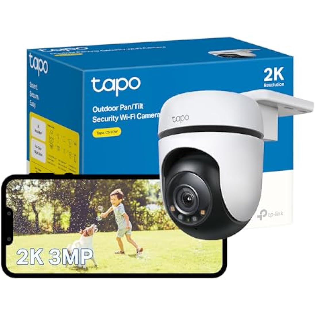 Tapo C510W 2K Outdoor Pan/Tilt Security Camera, 360°Visual Coverage, IP65 WiFi Camera, Motion Tracking, Full-Colour Night Vision, Cloud and Local Storage, Works With Alexa and Google, No Monthly Fee