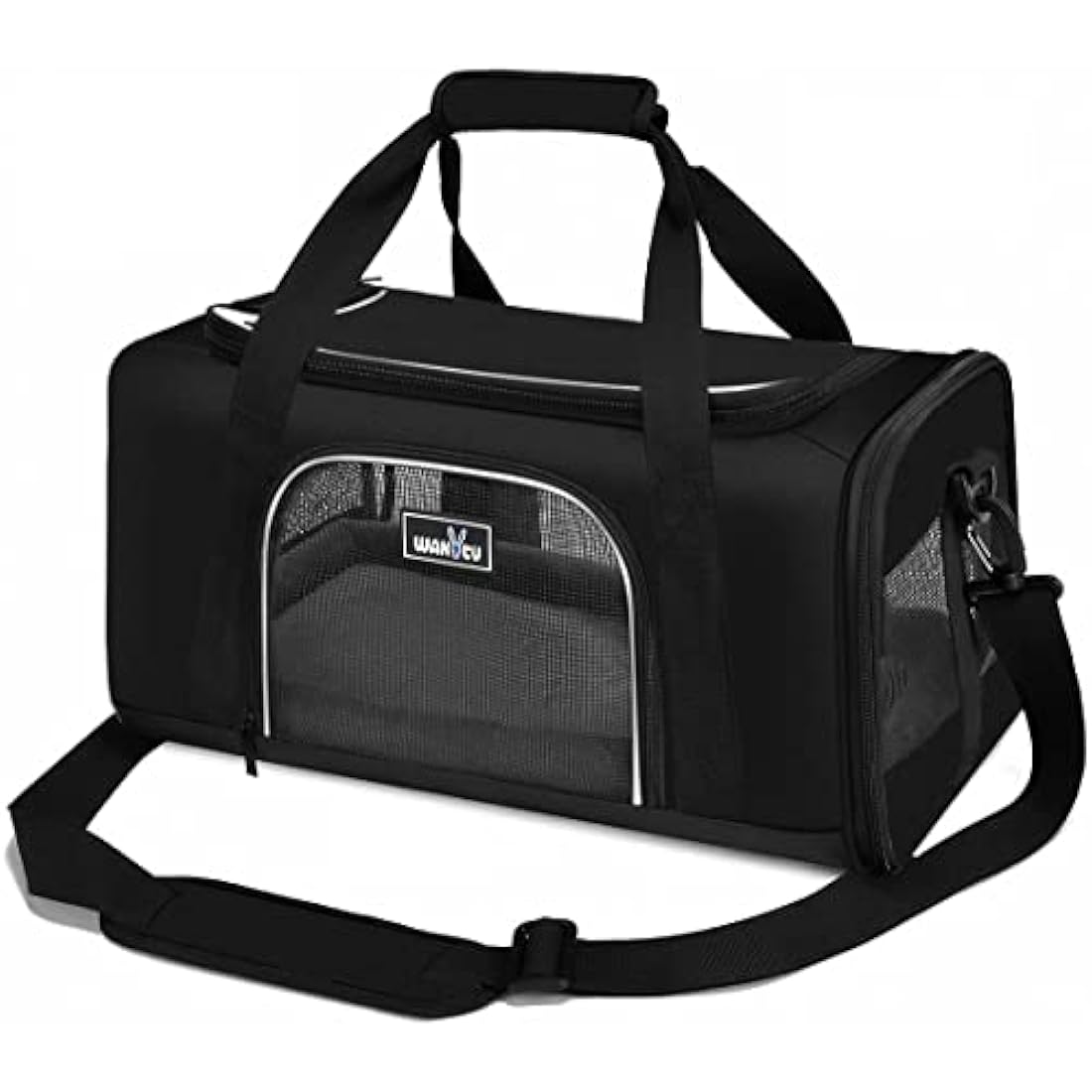 Wakytu TSA Approved Pet Carrier for Small Medium Cats and Dogs | Dog Carrier with Adequate Ventilation | 4 Mesh Windows, 3 Entrance, Locking Safety Zippers, Padded Shoulder Strap, Black