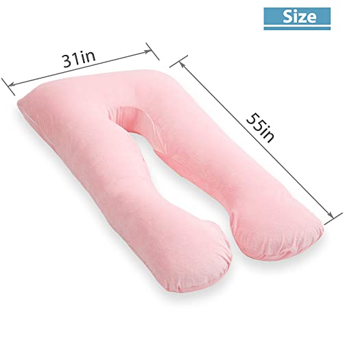 AS AWESLING Pregnancy Pillow, U Shaped Full Body Pillow, Nursing, Support and Maternity Pillow for Pregnant Women with Removable Velour Cover (Pink)