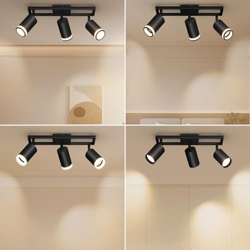 Dehobo GU10 Ceiling Lights LED Kitchen, Black Ceiling Spotlights 3 Flames Swiveling 350°, Ceiling Spotlight Bar Spotlighting for Kitchen Bedroom Living Room, No Bulb
