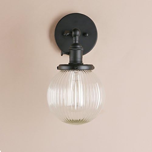 PathsOn 15cm Industrial Modern Vintage Retro Wall Lights, Loft Bar Kitchen Sconce Lights Lamp Fixture with Ribbed Globe Clear Glass Light Shade (Black)