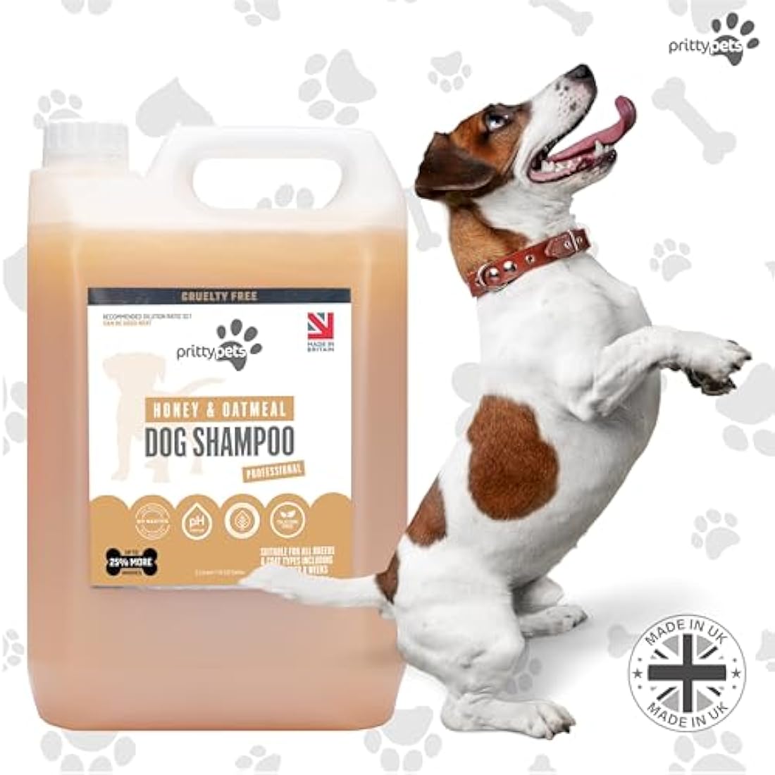Oatmeal Dog Shampoo PRITTY PETS 5 LITRE Oatmeal Shampoo for Dogs - Professional PH Balanced, Cruelty Free, Silicone & Paraban Free, Puppy Friendly Dog Grooming Shampoo - Made in the UK (5L)