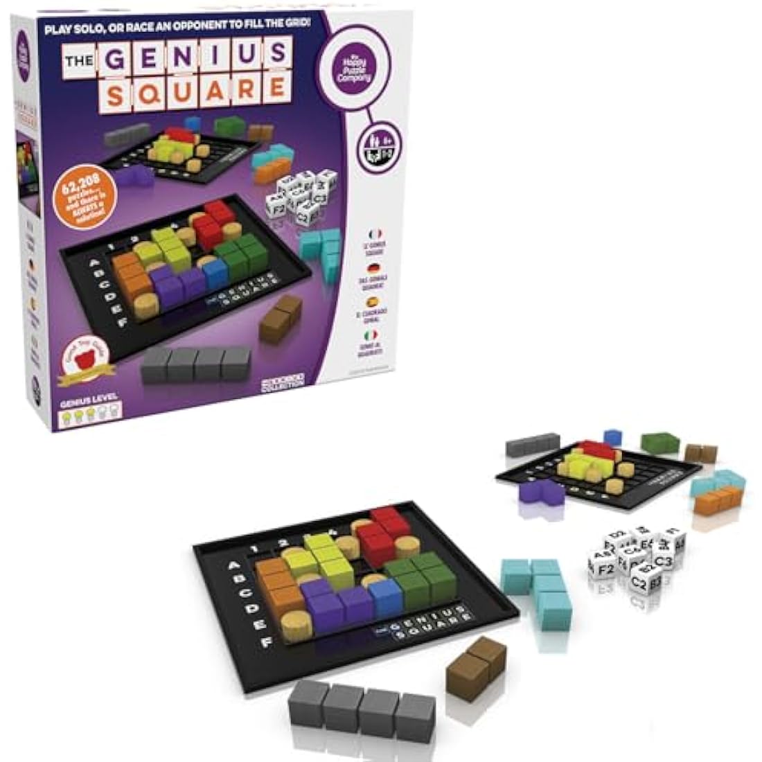 The Happy Puzzle Company - The Genius Square - 62,208 Puzzle Challenges for Friends and Family Board Game Night - Logic STEM Educational Learning Resources (The Genius Square)