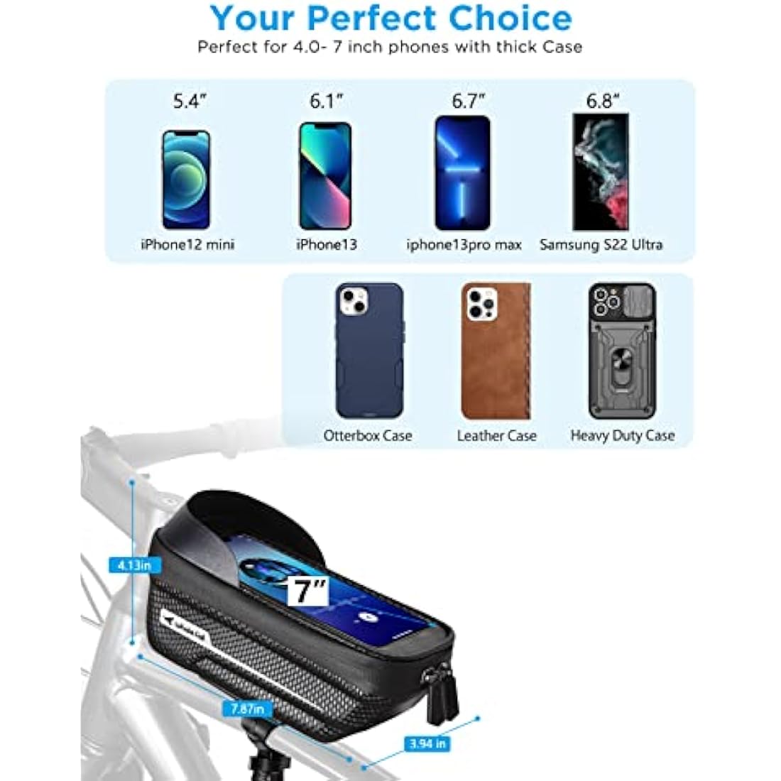 whale fall Newest Hard Casing Bike Bag, Gifts for Men, Waterproof Bike Phone Holder, Lightweight and Pressure-Resistant Bike Accessories with 0.25mm Sensitive Touchscreen for Phones up to 6.9''