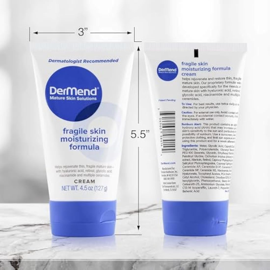 Dermend Specialized Fragile Skin Moisturizing Cream: Formula to Restore & Rejuvenate Mature Skin - 4.5 Oz Tube