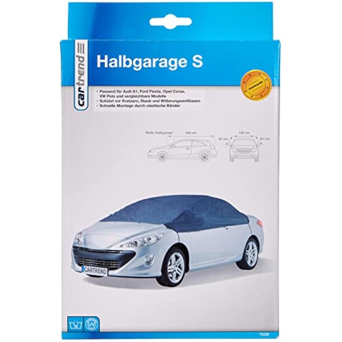 Cartrend 70338 Half car cover "New Generation", weatherproof, size S, polyester blue, for VW Polo and similar models