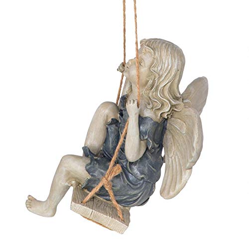 Design Toscano EU42046 Summertime Fairy on a Swing Hanging Statue, 29 cm, Polyresin, Two Tone Stone, Multicolored
