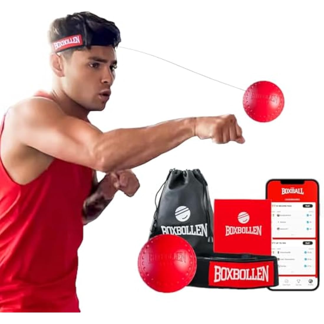 Boxbollen Original with App, Used by Celebrities - MMA Gear Boxing Ball - Boxing Reflex Ball with Adjustable Strap - Interactive Boxball App Integration - 1 Pack