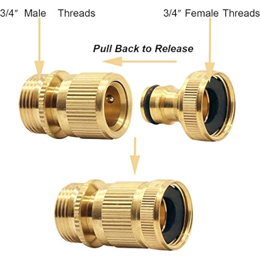 Tesmotor Garden Hose End Brass No-Leak Connector Fitting, Water Hose 3/4 inch Female and Male Quick Connector Adapter（1 pair）