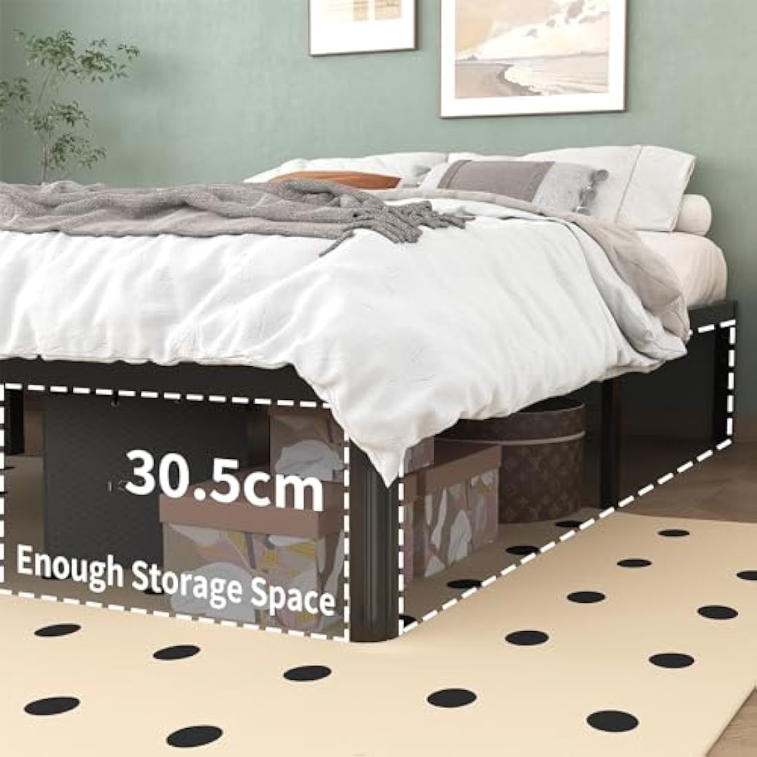 Lutown-Teen Small Double Bed Frame 4ft with Rounded Corner Legs, Heavy Duty Metal Bed Frame Small Double, Small Double Beds 36 cm High, Noise Free, Easy Assembly