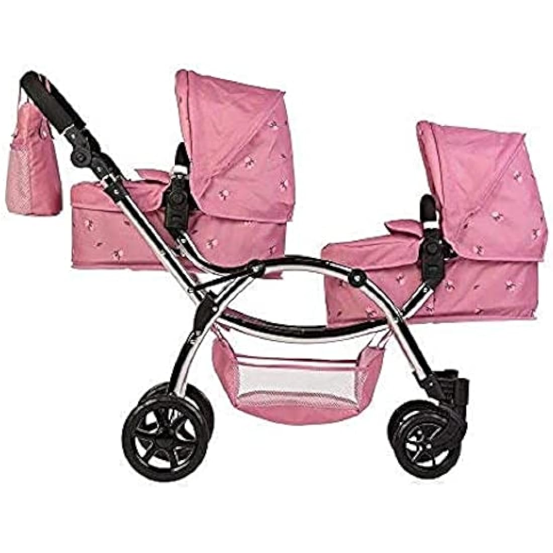 Roma Darcie Twin Dolls Pram in Pink with Adjustable Handle,Dolls Pushchair, Lightweight Dolls Double Buggy, Twin Pram for 3-16 Years, Fits 18 Inch Dolls, Ideal For Christmas, Birthdays and Reborns