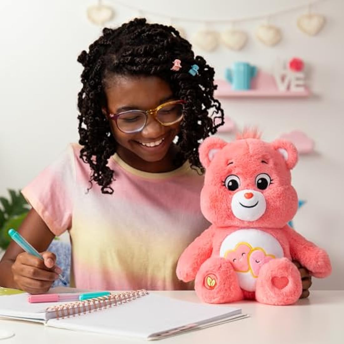 Basic Fun Care Bears Love-A-Lot Bear 35cm Medium Plush Collectable Cute Plush, Cuddly Toys for Children, Soft Toys for Girls Boys, Cute Teddies Suitable for Ages 4+, Pink