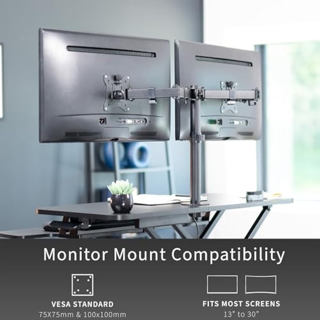 VIVO Height Adjustable 91cm Standing Desk Converter with Dual 13 to 30 inch Monitor Stand, Sit Stand Monitor Mount and Desk Riser, Black, DESK-V036K-M2