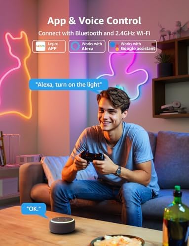Lepro N1 AI Smart Rainbow Neon Light Strip 10M, 96 LEDs/M, Works with Alexa and Google Home, Music Sync, AI Lighting Design Assistant, IP65 LED Rope Light, MagicColor LED Lights, App & Voice Control