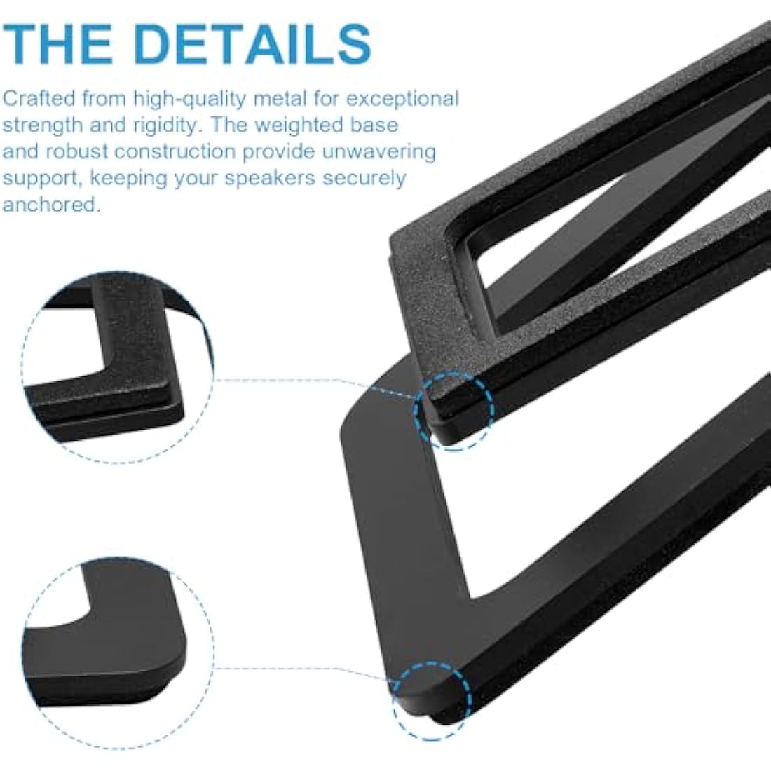 Sanyun SW601 15° Tilted Desk Speaker Stands for Compact 2''-3'' Computer PC Bookshelf Monitor Speakers, Steel Metal Base & Damping Foam Padding (Pair, Black)