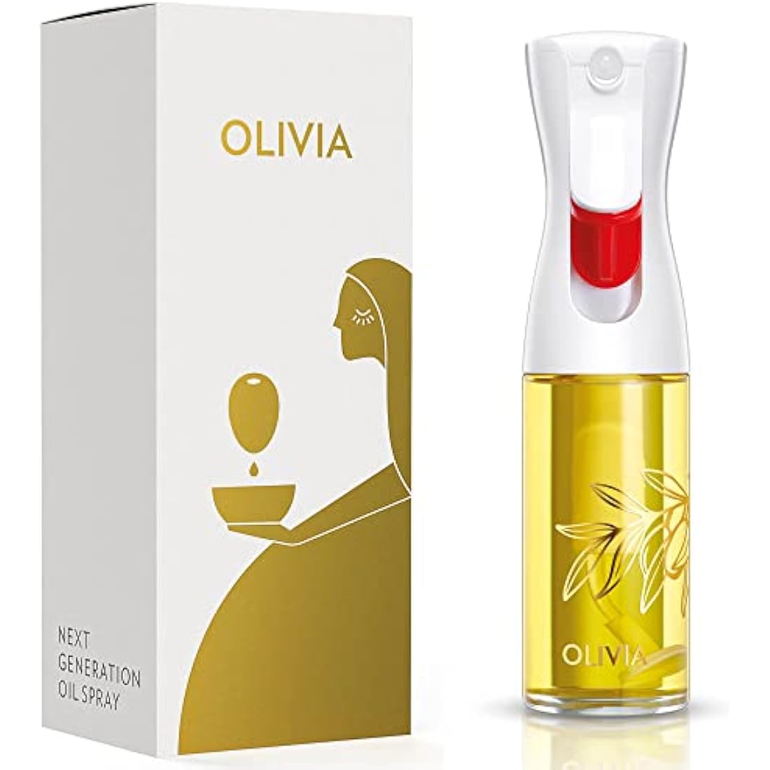 FLAIROSOL OLIVIA. The Original Advanced Oil Sprayer for Cooking, Salads, BBQs and More, Continuous Spray with Portion Control, Trusted by Chefs. Patented Technology (Glass Bottle) (Golden Leaves)