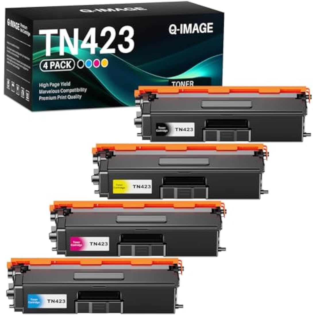 TN423 Toner Cartridge Compatible with Brother TN-423 TN-421 Work for Brother HL-L8260CDW, HL-L8360CDW, DCP-L8410CDW, MFC-L8690CDW, MFC-L8900CDW (Black, Magenta, Cyan, Yellow, 4 Packs)