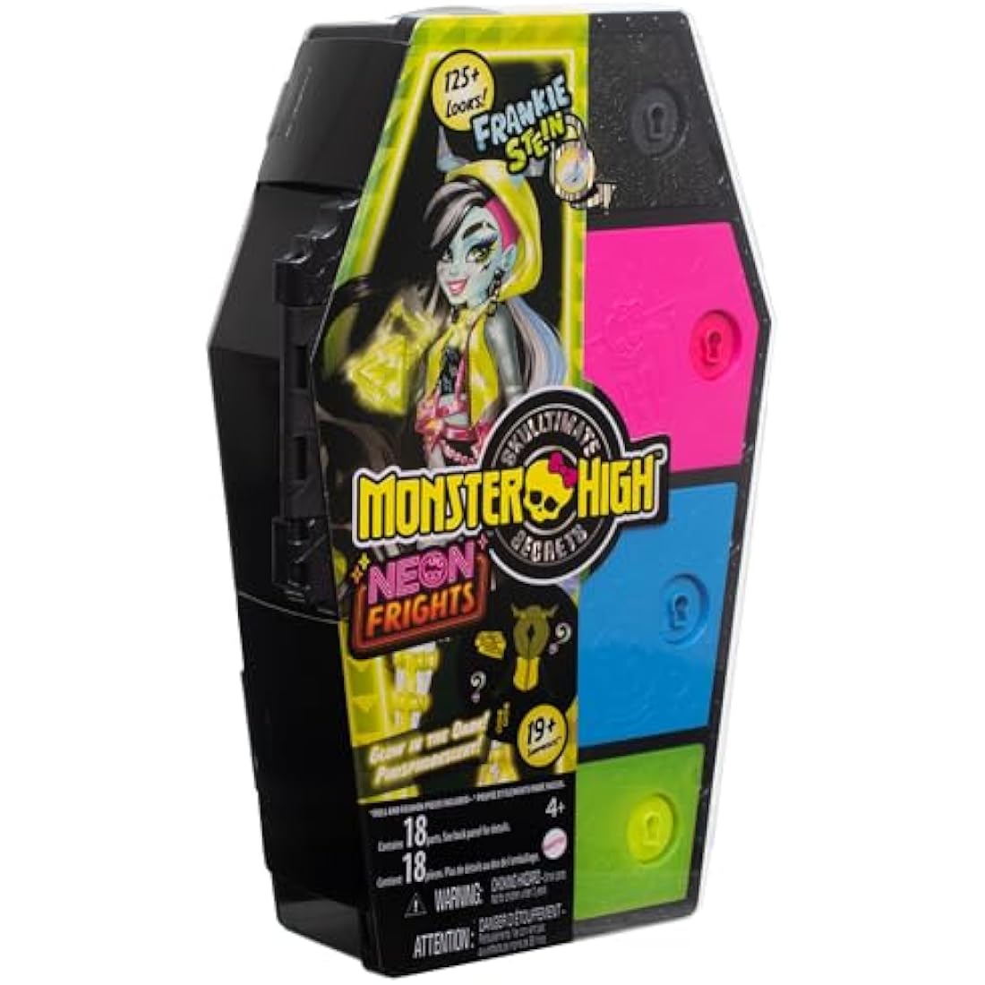 Monster High Doll and Fashion Set, Frankie Stein Doll, Skulltimate Secrets: Neon Frights, Dress-Up Locker with 19+ Surprises, HNF79