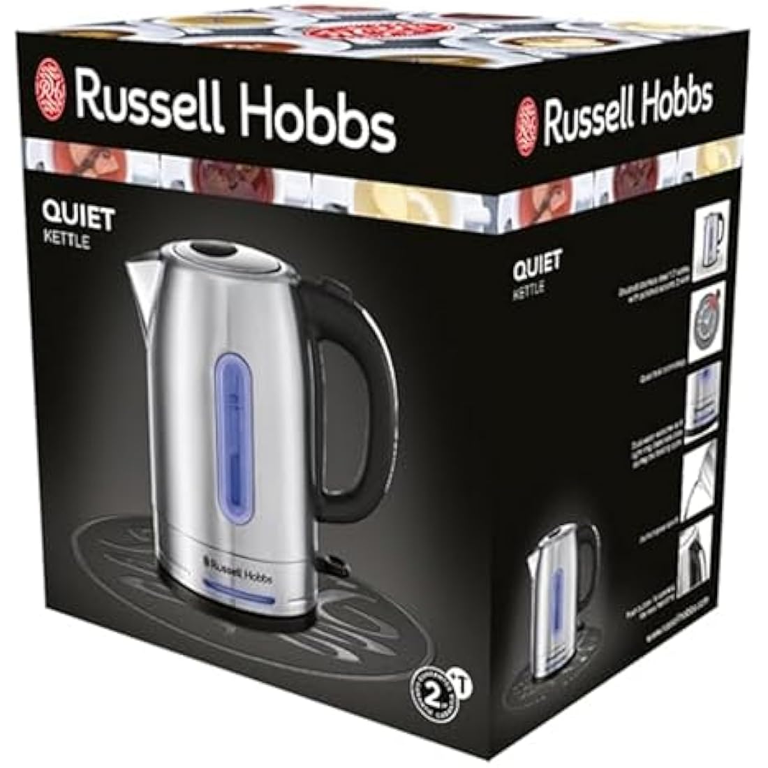 Russell Hobbs Electric Kettle (For Hot Water, Tea or Coffee, 1.7L, Brushed stainless steel, Quiet boil technology, Rapid Boil, Perfect pour) Quiet Boil 26300