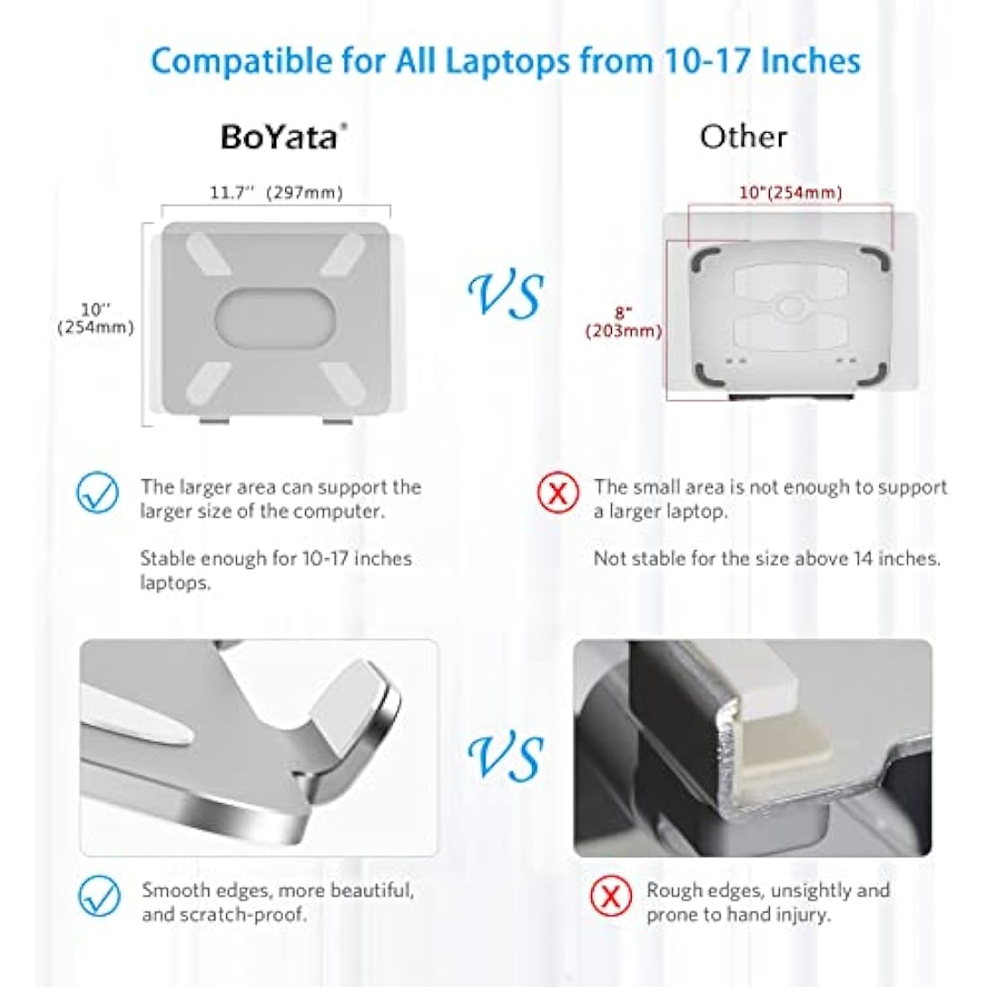 Boyata Laptop Stand, Adjustable Multi-Angle Laptop Riser with Heat-Vent Compatible for Laptop (10-17 inches) including MacBook Pro/Air, Surface Laptop, Samsung, HP Notebook(Silver)