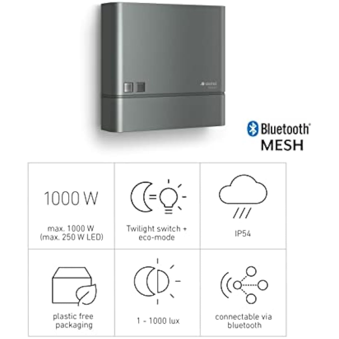 Steinel NightmatIQ Plus Twilight Sensor Anthracite, Smart Twilight Switch, 1000 W, Dusk to Dawn Timer, App Operated